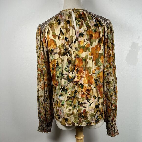 Bl^nk London Anthropologie Sequin Embellished Small Yellow Gold Blouse Floral - Picture 5 of 9